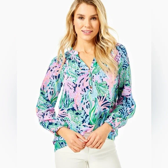 👉🏼LIKE NEW👈🏼 Lilly Pulitzer Silk Elsa Top Size:XL Orig.$188 - Picture 9 of 11